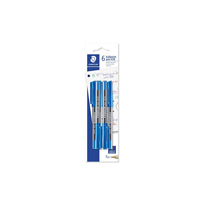 Staedtler Medium Stick 430 Ballpoint Pen, Blue, Pack of 6