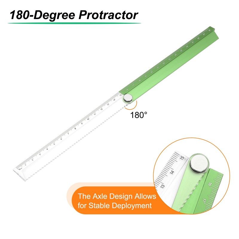 sourcing map Folding Straight Ruler 30cm Metric Aluminum Alloy Protractor