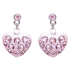 ACCESSORIESFOREVER Women Valentines Jewelry Crystal Rhinestone Darling Heart Dangle Earrings E930 Pink