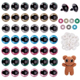 PH PandaHall 42 Sets Plastic Safety Eyes, 7 Colors Stuffed Glitter Animal Eyes Half Round Craft Crochet Eyes with Washers for Amigurumi Puppet Teddy Bear Stuffed Plush Animal Making