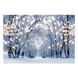 Funnytree 7x5ft Winter Scene Backdrop Wonderland Snowflake Photography Background Bokeh Glitter White Snow Forest Christmas Party Decoration Tree Landscape Kids Photobooth Photo Studio Props