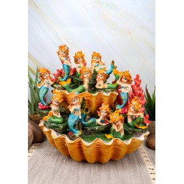 Colorful 2 Tier Golden Giant Clam Shells LED Display Stand With 12 Mini Mergirls