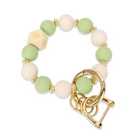 WEESMILE Silicone Key Ring Bracelet for Women | Stretchy Wrist Keychain Bracelet for Car Keys, Wallets, IDs, and Credit Cards (Green/White)