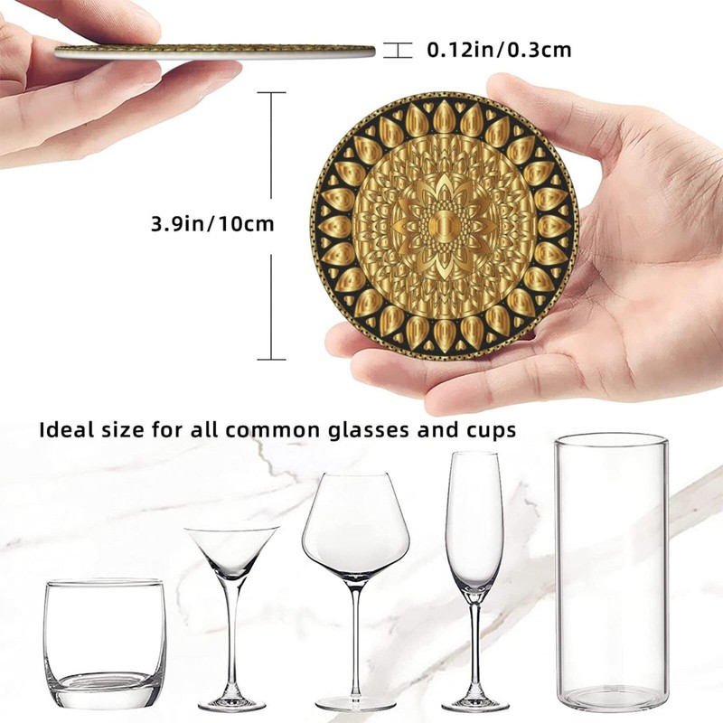 BOXIMIAO Drink Coasters with Holder Stand Set of 6, Mandala