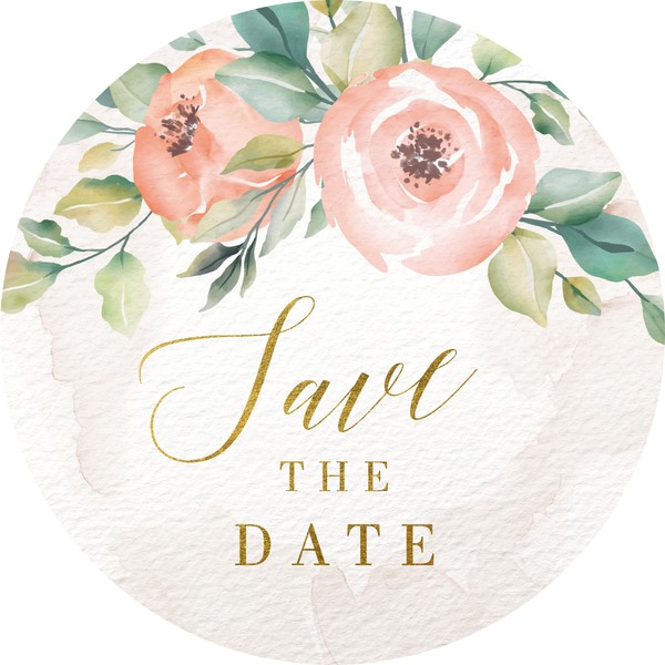 Mobiusea Creation Blush Pink Floral Watercolor Save The Date Stickers