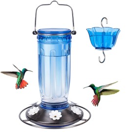 Kingsyard Kingsyard Glass Hummingbird Feeder for Outdoors Wild Bird Feeder with 6 Feeding Ports Hanging for Garden Yard, Blue (Ant Moat Included)