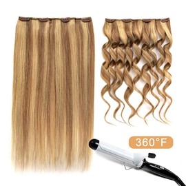 5 Pieces 14" Remy Clip in Ombre Hair Extensions Human Hair Light Blonde Mixed Golden Blond Highlights - Silky Straight Long Thick Real Hair Extensions for Women Fashion (14 inches, 16/22, 70grams)