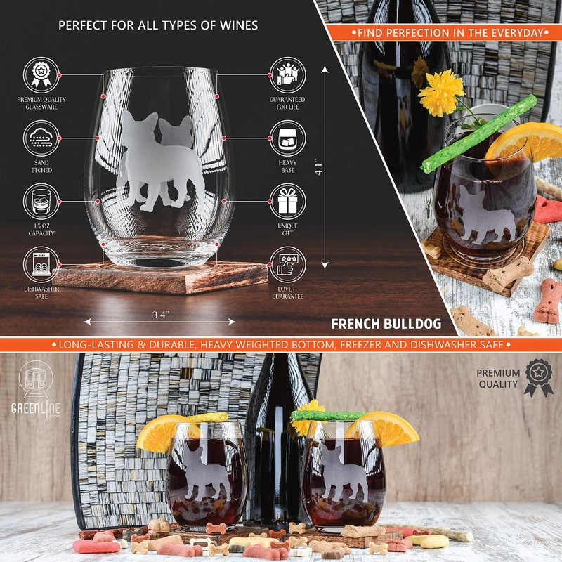 French Bulldog Wine Glasses (Set of 2) | Unique for