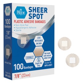 MED PRIDE- Vendajes “Sheer Plastic Spot 100 7/8" Vendajes Redondos Pequeños Estéril con Almohadilla Antiadherente para Herida C