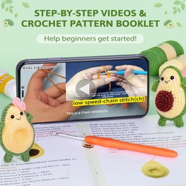 ALINK Crochet Kit for Beginners, Beginner Crochet Starter Kit with Step-by-Step Video Tutorials, Learn to Crochet Kits for Adults Kids, DIY Knitting Supplies, Avocado Couple