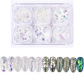 6 Colors Size A Foil Nail Chip Glitter, Irregular Gold foil tinfoil Magic Nail Glitter, Nail Foil Flakes for Nail Art Decoration. Holographic Nail Foil Sequins for Nail DIY, Makeup, Graft.