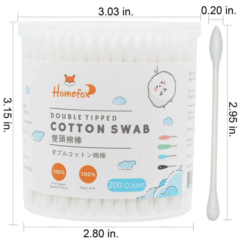 HOMEFOX Cotton Swabs Precision Pointed - 600 Count Pointy Organic