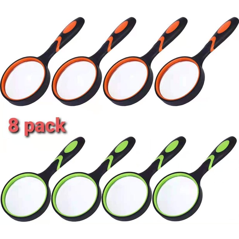 8 Pack 8X Handheld Magnifying Glass Reading Magnifier 50mm Magnifying