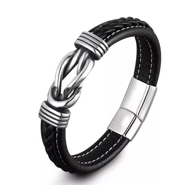 Kopira Pulsera de Cuero Hombre, Pulseras Negro Piel Trenzado con
