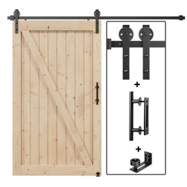 EaseLife 8FT Sliding Barn Door Hardware Track Kit & Handle,Big Industrial Spoke Wheel Pulley,Wall Mount,Slide Smoothly Quietly,Easy Install,Black,96" Track Fit for 44-46" Wide Opening (No Door)