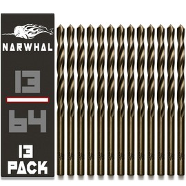 Narwhal 13/64" Inch Cobalt Drill Bits (13 Pack - Industrial Grade M35 Cobalt) 3-1/2" Inch Length & 135 Degree Split Point for Drilling Into Metal, Hardened & Stainless Steel, Cast Iron, & More!