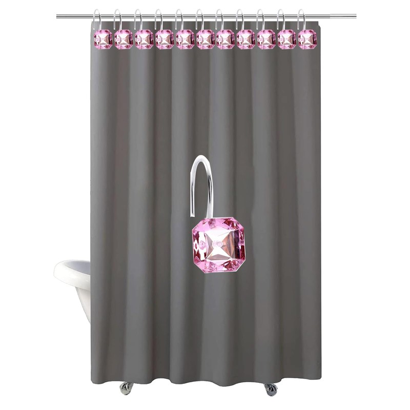 NEVKA 12pcs Shower Curtain Hooks Rings Acrylic Square Diamonds Crystal