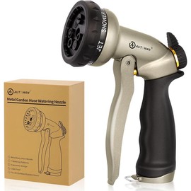 AUTOMAN Garden Hose Nozzle - 7 Patterns Sprayer, 100% Metal High Pressure Spray Nozzle, Labor-Saving Design, Heavy Duty Water Hose Nozzle for Garden Watering, Car Washing, Window Cleaning,Pets Bathing - Package Quantity: 1