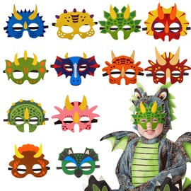 Pack of 12 Dinosaur Masks, Dino Birthday Decoration, Masks with Elastic Rope for Cosplay, Children's Dinosaur Birthday Party, Costume Party, Role Play Mask, Children's Dinosaur Masks Boys and Girls
