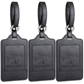 Teskyer Luggage Tag Luggage Labels with Name and Address Polyurethane Leather Leather Luggage Tags Pack of 3 Luggage Tags to Protect Privacy, Black