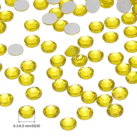PATIKIL SS30/288Pcs Glass Diamante Rhinestone, Crystal Glass Flat Back Rhinestones Round Crystal Man Made Gems Diamond Decor for Nail Art Craft Clothes DIY Makeup, Yellow