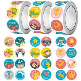 1500PCS Teacher Stickers, 3 Rolls Classroom Motivational Potty Training Stickers for Kids Students Reward School Supplies Teacher Must Haves-24 Cute Designs, 1 inch
