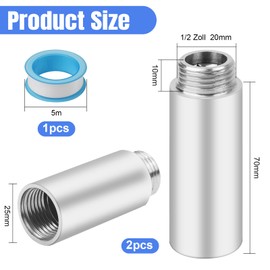 YFLeomry Set of 2 Tap Extension 1/2 Inch 70 mm Stainless Steel Extension Fitting, Shower Head Extension, Water Connection Extension for Taps, Corner Valves and Shower Heads