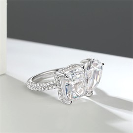 Jeulia Toi Et Moi Ring 925 Sterling Silver Engagement Ring for Women;14.11 ct Double Stone Ring Emerald/Pear Cut CZ Wedding Eternity Ring Width Band with Jewelry Gift Box (Diamond White, 7.5)