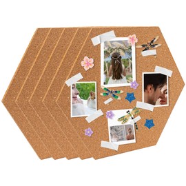 Framendino, 5 Pack Hexagon Cork Board Tiles Wall Large Self Adhesive Decorative Bulletin Corkboard for Memos Photos Display