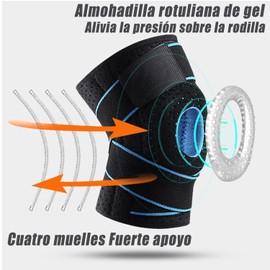 2 Piezas Rodilleras Deportivas，Ajustable rodilleras menisco y ligamento con Estabilizadores Laterales y Almohadillas de Rótula en Gel，Para Sujeción y Protección de La Rodilla, Unisex, Negro azulado