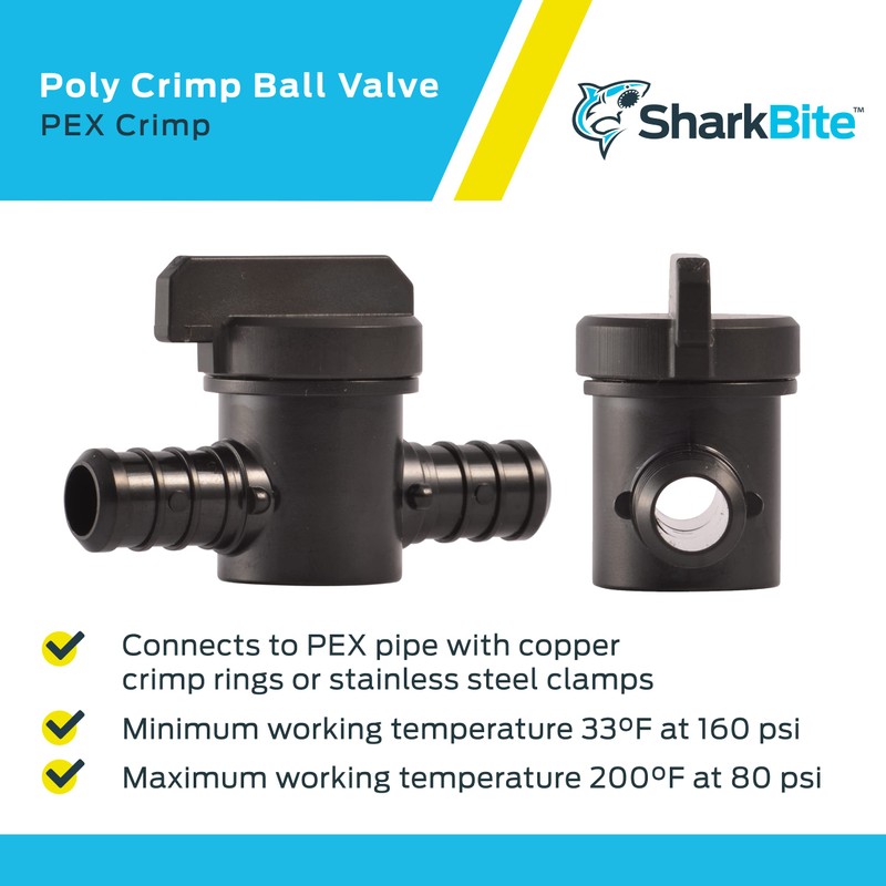SharkBite 1/2 Inch Poly Crimp Ball Valve, Pack of 2,