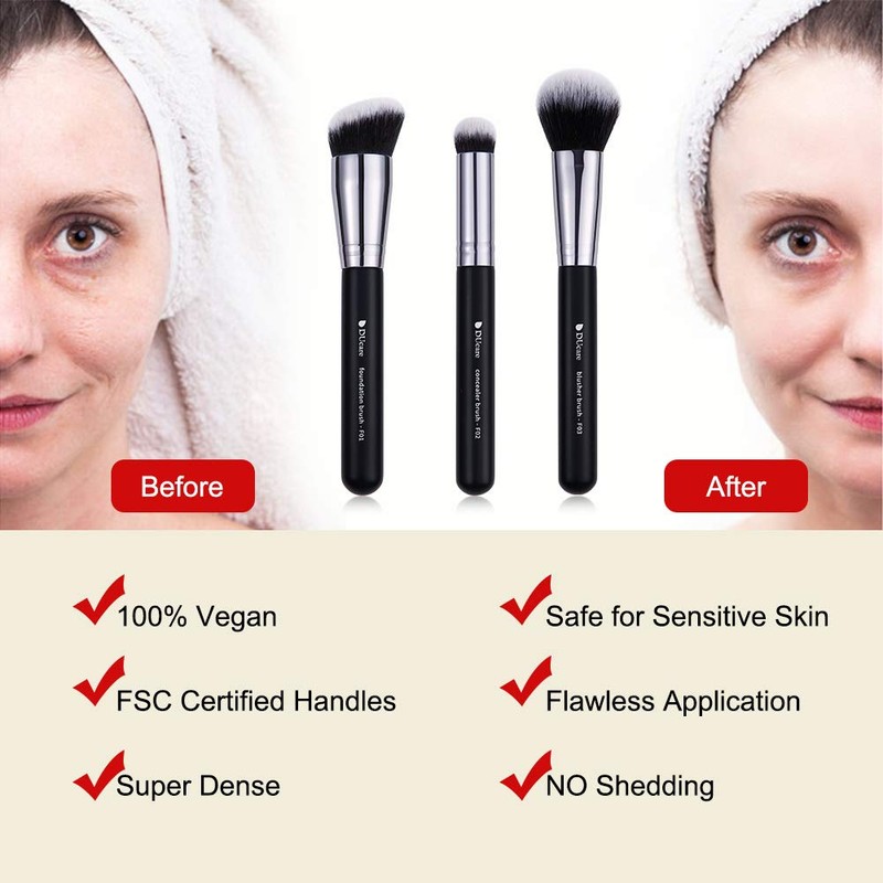 DUcare 3 Pieces Make Up Brush Travel Set - Foundation