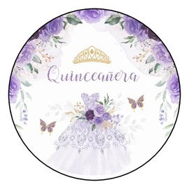 Quinceanera Stickers, Party Favor Labels, Gift Tags, (12 Count) 2.5", Goody Bag Stickers, Stamps, Sticker for packages Gifts Decorations, Kids Birthday, Butterflies, Spanish, Purple