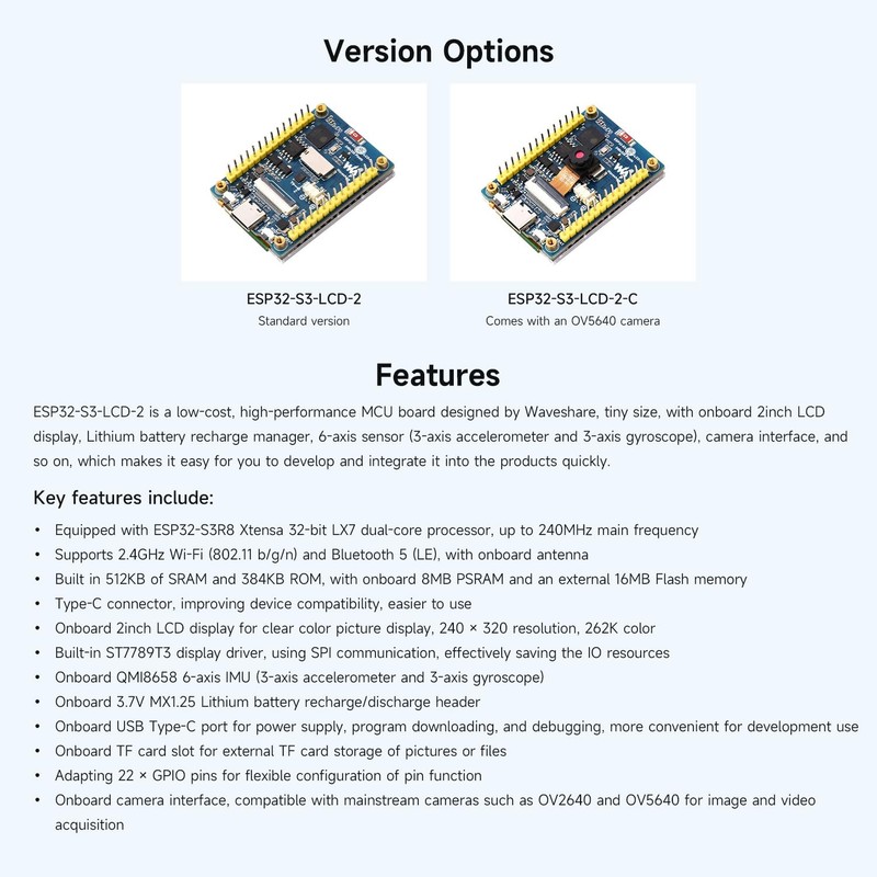 Waveshare 2 inch ESP32-S3 Display Development Board, 240 x 320,