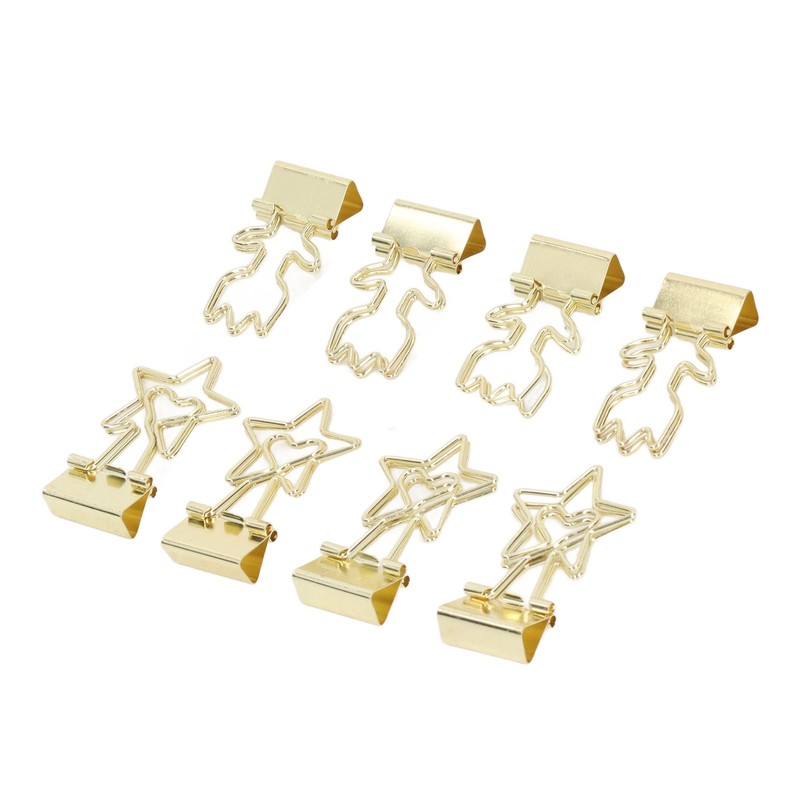 30pcs Gold Binder Clips Flower Shape Pentagonal Heart Shape Electroplating