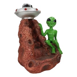 Ebros Gift UFO Outer Space Colony Extra Terrestrial Roswell Alien with Flying Saucer Spaceship Backflow Cone Incense Burner Holder with Cascading Smoke Pool Air Takeoff Effect Figurine
