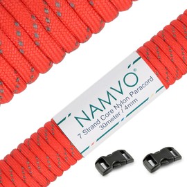 Namvo Reflective Parachute Cord Paracord, 550 Paracord Mil Spec Type III, 7 Strand Parachute Cord, Total Length 100 ft / 30 Metres, Orange