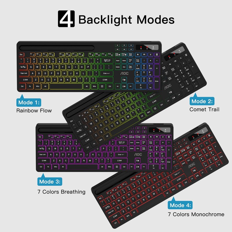 AOC KB600 Wireless Keyboard with 7-Color RGB Backlit, 2.4GHz Full-Size
