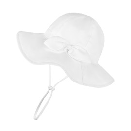 Baby Girl Sun Hat Toddler Beach Hats with UPF 50+ Protective Infant Summer Hat with Wide Brim Baby Girls Bucket Hat Swim Hat (US, Age, 0 Months, 6 Months, White with Bow)