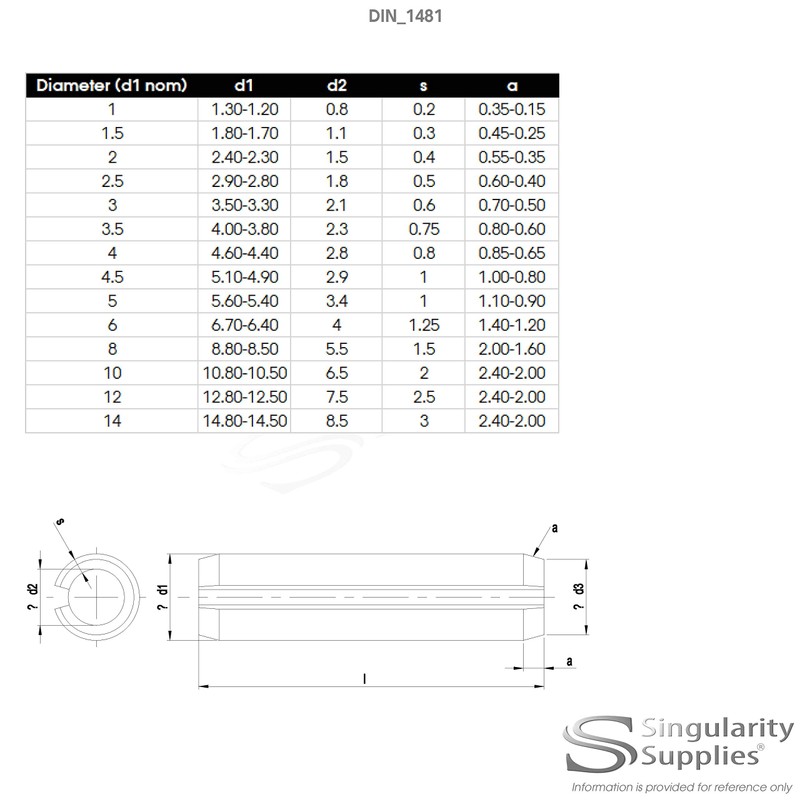 D3.5 (3.5mm x 20mm) Slotted Spring Pin (Heavy) - Stainless