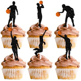 18pcs Black Glitter Silhouette Dessert Cupcake Topper Basketball Player Scene Theme Decor Supplies Men Boys Happy Birthday Sports Stars Party Decorations