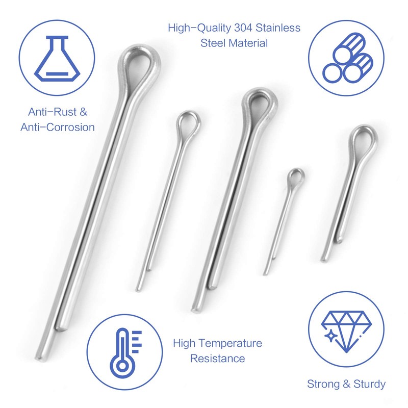 225 Pcs Stainless Steel Cotter Pin Assortment Kit, Cotter Pin