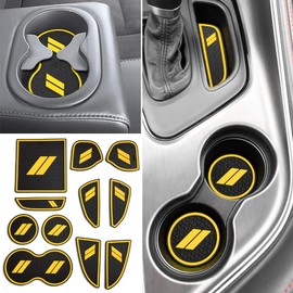 Auovo 11pcs Anti-dust Mats for Challenger Accessories 2015-2023 Custom Interior Cup Holder Inserts Door Pocket Center Console Liners for Challenger 2021 (Yellow)