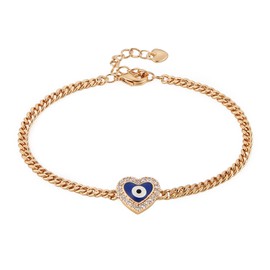 HZMAN 14K Rose Gold Plated Evil Eye Bracelet for Women Love Heart Mal De Ojo Turkish Eye Beads Luck Protection Bracelet Adjustable Cuban Chain Link Bracelets (Blue)