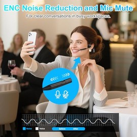 ZIOCOM - Auriculares abiertos para conductor de camión con micrófono, cancelación de ruido ENC y botón de silencio, auriculares inalámbricos AptX-LL para conducción de oficina, trabajo en casa, 10