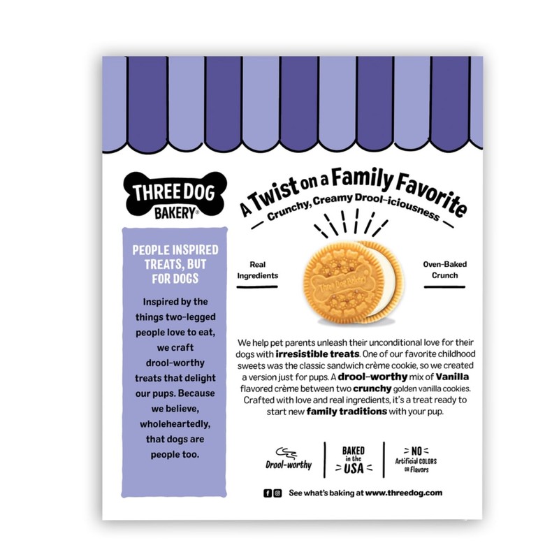 Three Dog Bakery Lick'n Crunch! Golden & Vanilla Sandwich Cookies,