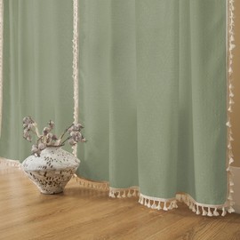 Joydeco Sage Green Boho Curtains 96 Inches Long 2 Panels Set, Boho Curtains for Bedroom Living Room, Super Soft Light Filtering Country Rustic Semi Sheer Farmhouse Curtains Rod Pocket