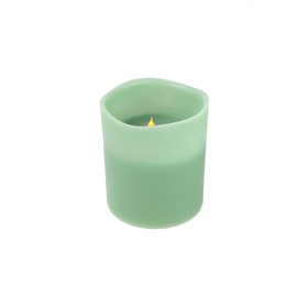 Northlight 8" Sage Green Battery Operated Flameless LED Lighted 3-Wick Flickering Wax Christmas Pillar Candle
