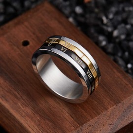 King Will 8mm Spinner Stainless Steel Ring Rotatable Roman Numerals Fidget Ring Anxiety Ring for Men S 1/2 (9.5)