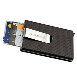 RFID Blocking Slim Money Clip Men's RFID Automatic Pop-Up Compartment Carbon Fiber Front Pocket Wallet Slim Business Credit Card Minimalist Holder SD 022 (Black)